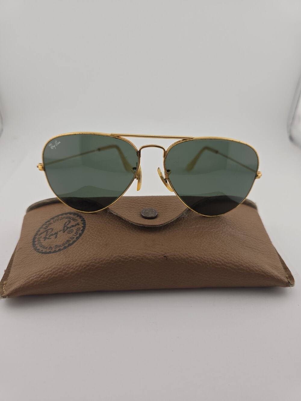 58 14mm Vintage B L Ray Ban L0205 G15 UV Gold Plated Aviator Sunglasses W/case